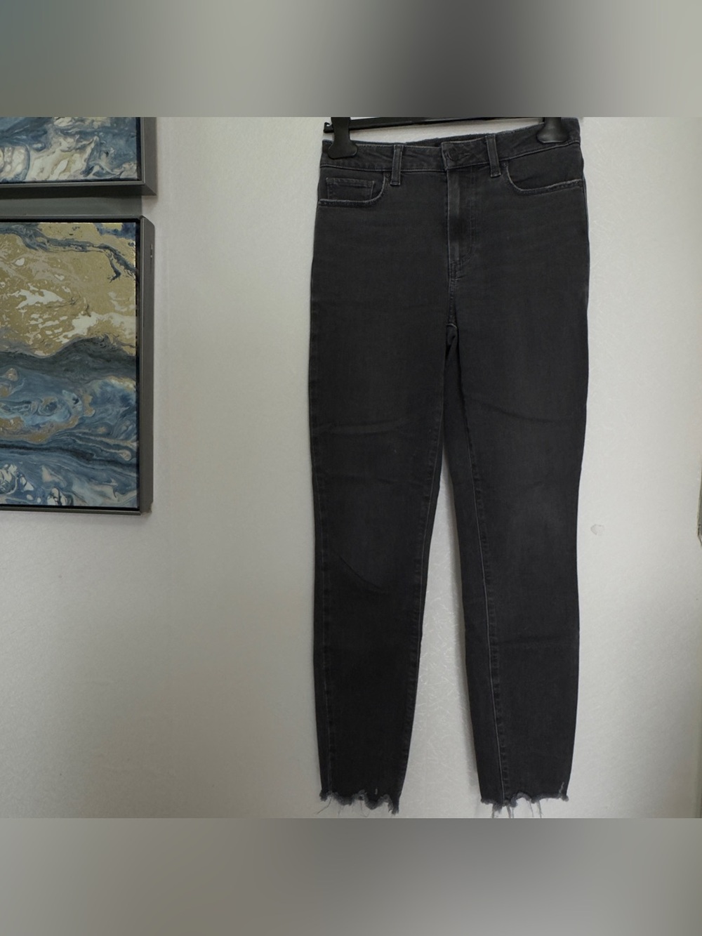 PAIGE Hoxton Ankle Jeans Gray Wash Raw Hem High Rise Size 27